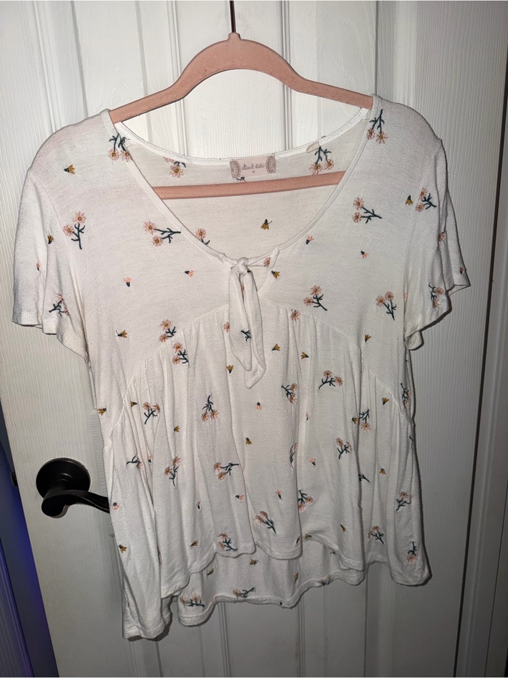 Altar'd State Cream Floral Tie-Front Peasant Top